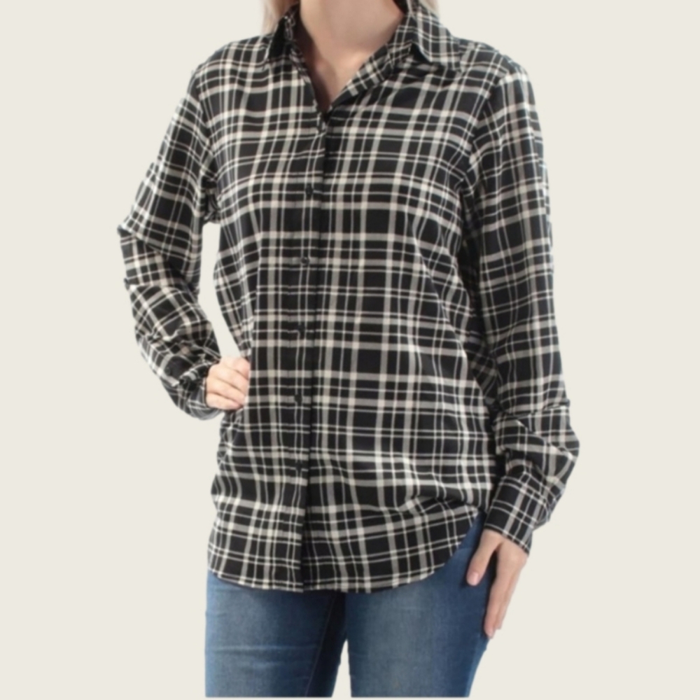 Lauren Ralph Lauren Black and White Plaid Blouse Size 2X